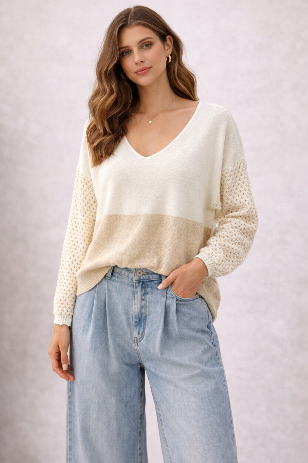 JEAN COUPE LARGE TAILLE HAUTE BLEU CLAIR