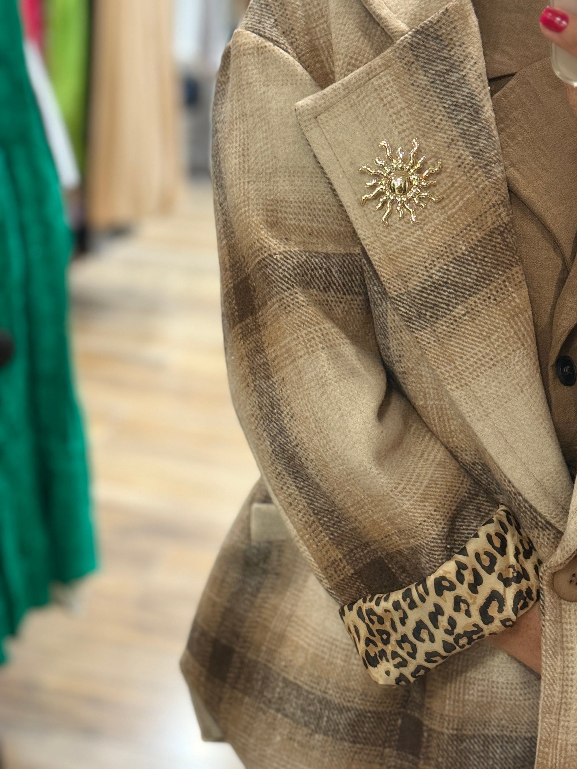 VESTE OVERSIZE A CARREAUX BEIGE