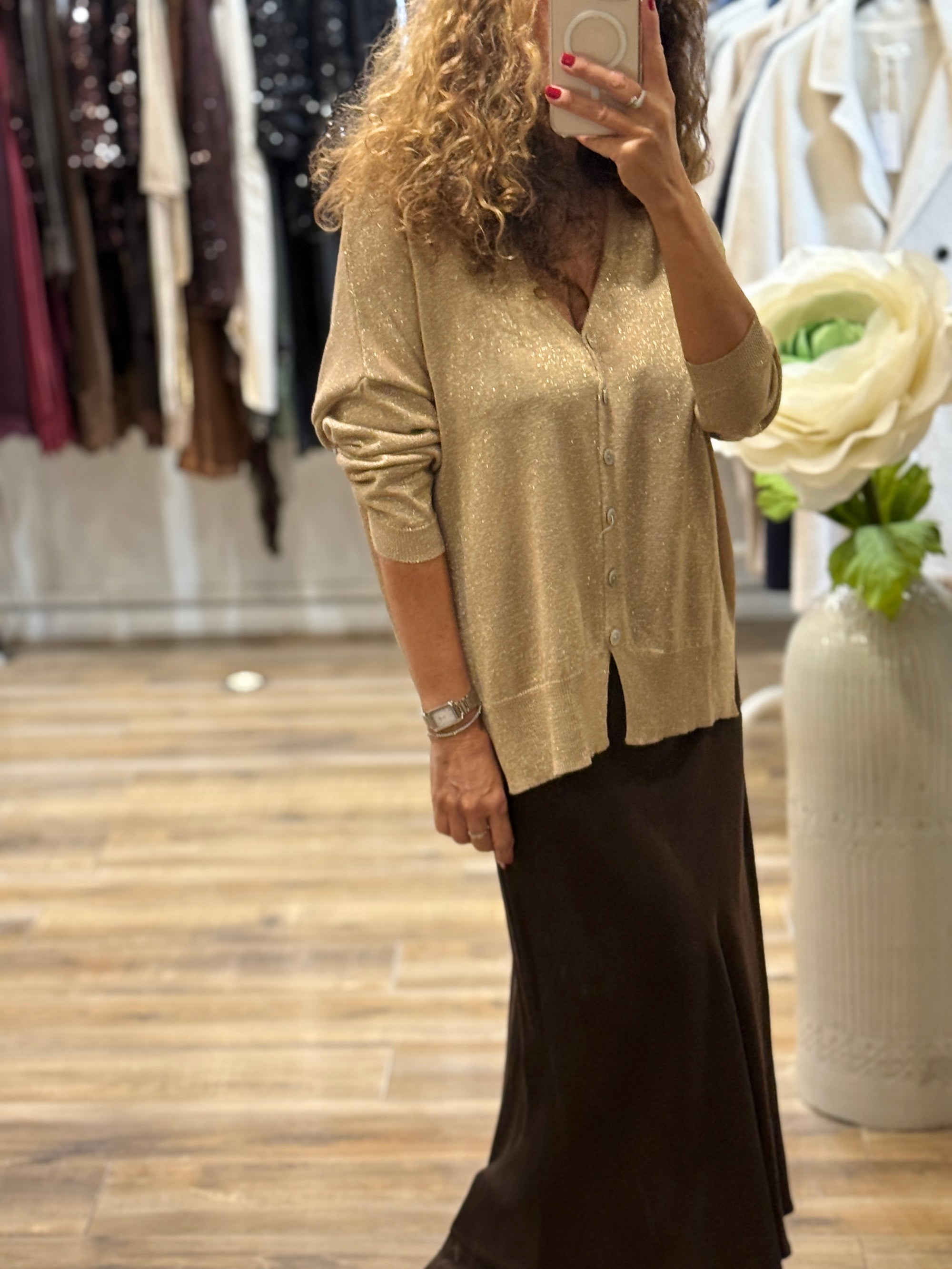 JUPE MIDI SATINÉE MARRON CHOCOLAT