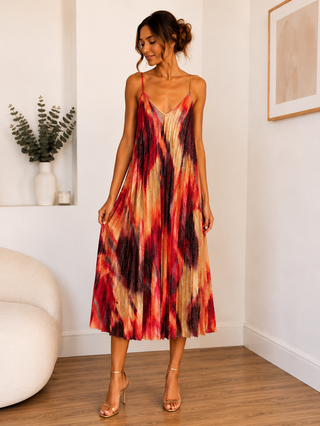 ROBE PLISSÉE LUREX BOIS DE ROSE