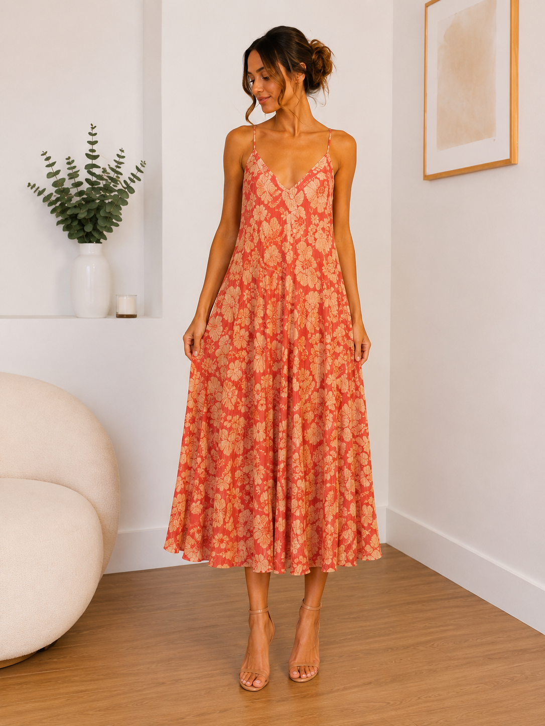 ROBE PLISSÉE FLEURIE LUREX