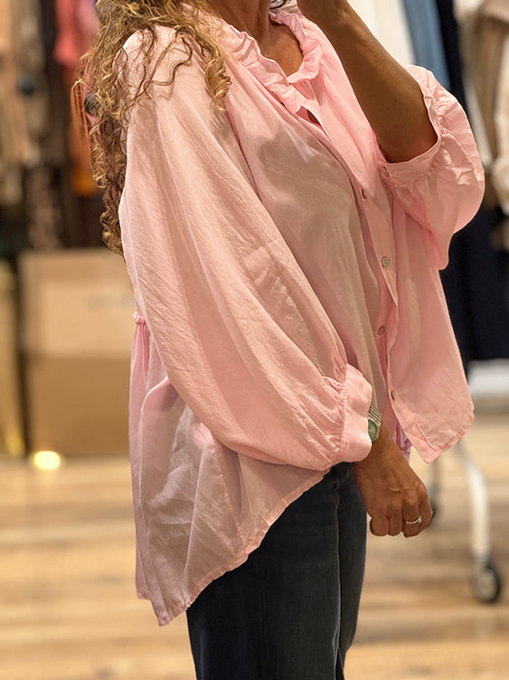 CHEMISE OVERSIZE ROSE SOIE ET COTON