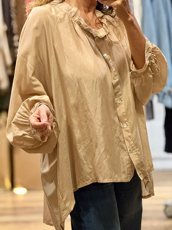 CHEMISE OVERSIZE CAMEL SOIE ET COTON