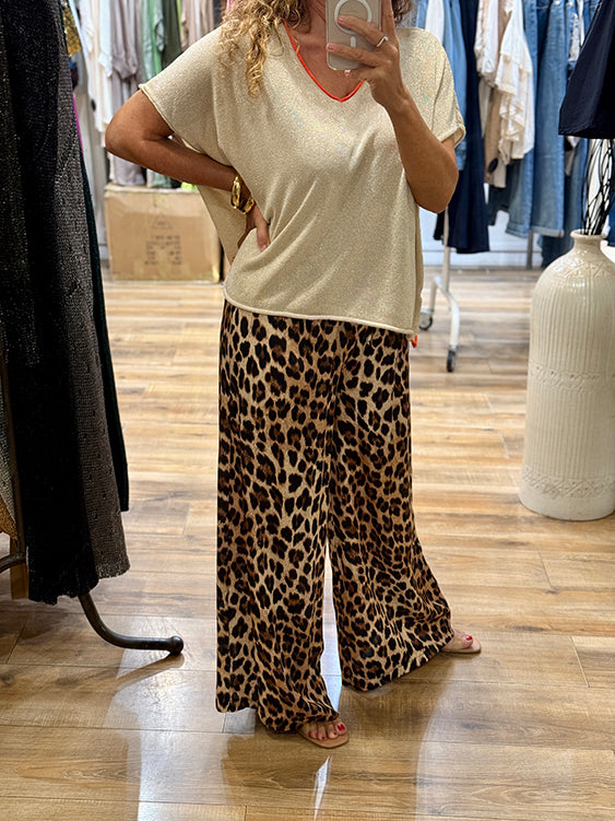PANTALON LARGE LEOPARD SOIE ET VISCOSE