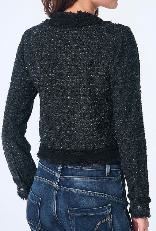 VESTE TWEED NOIRE A BOUTONS BIJOUX