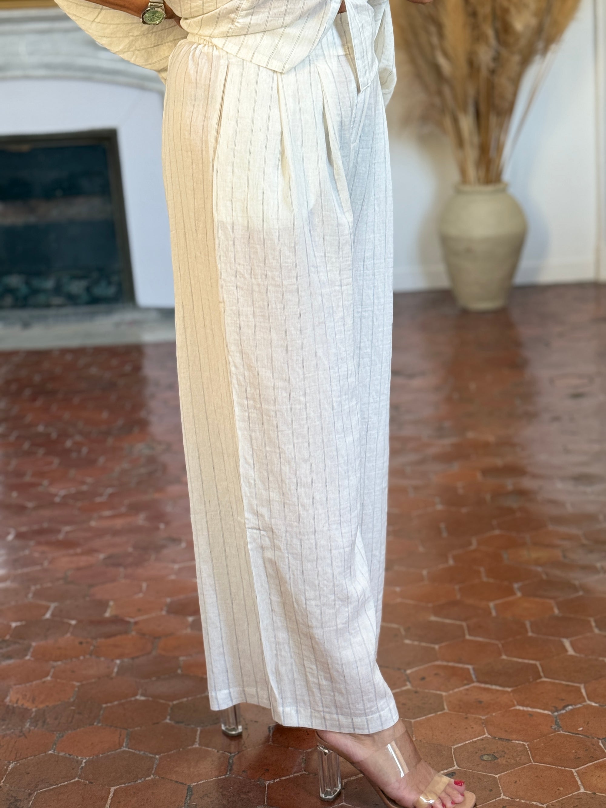 PANTALON LARGE LIN VISCOSE RAYURES TENNIS