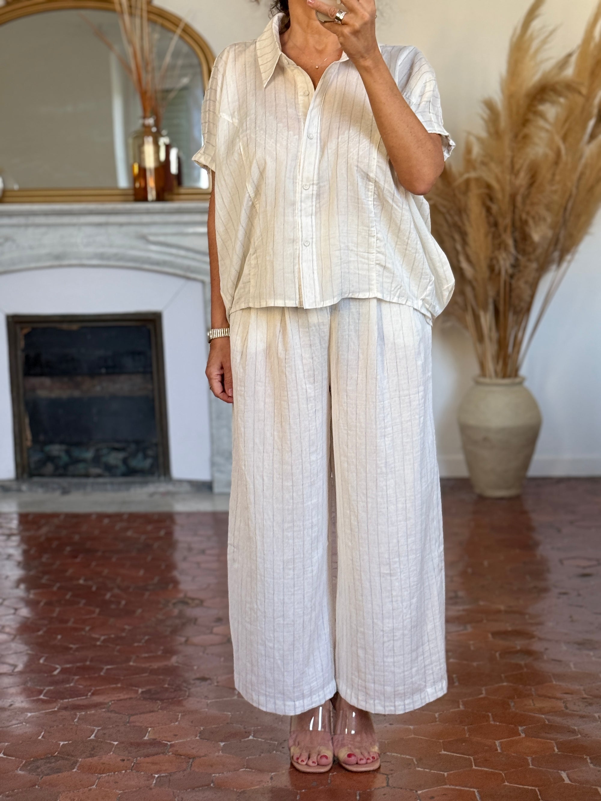 PANTALON LARGE LIN VISCOSE RAYURES TENNIS