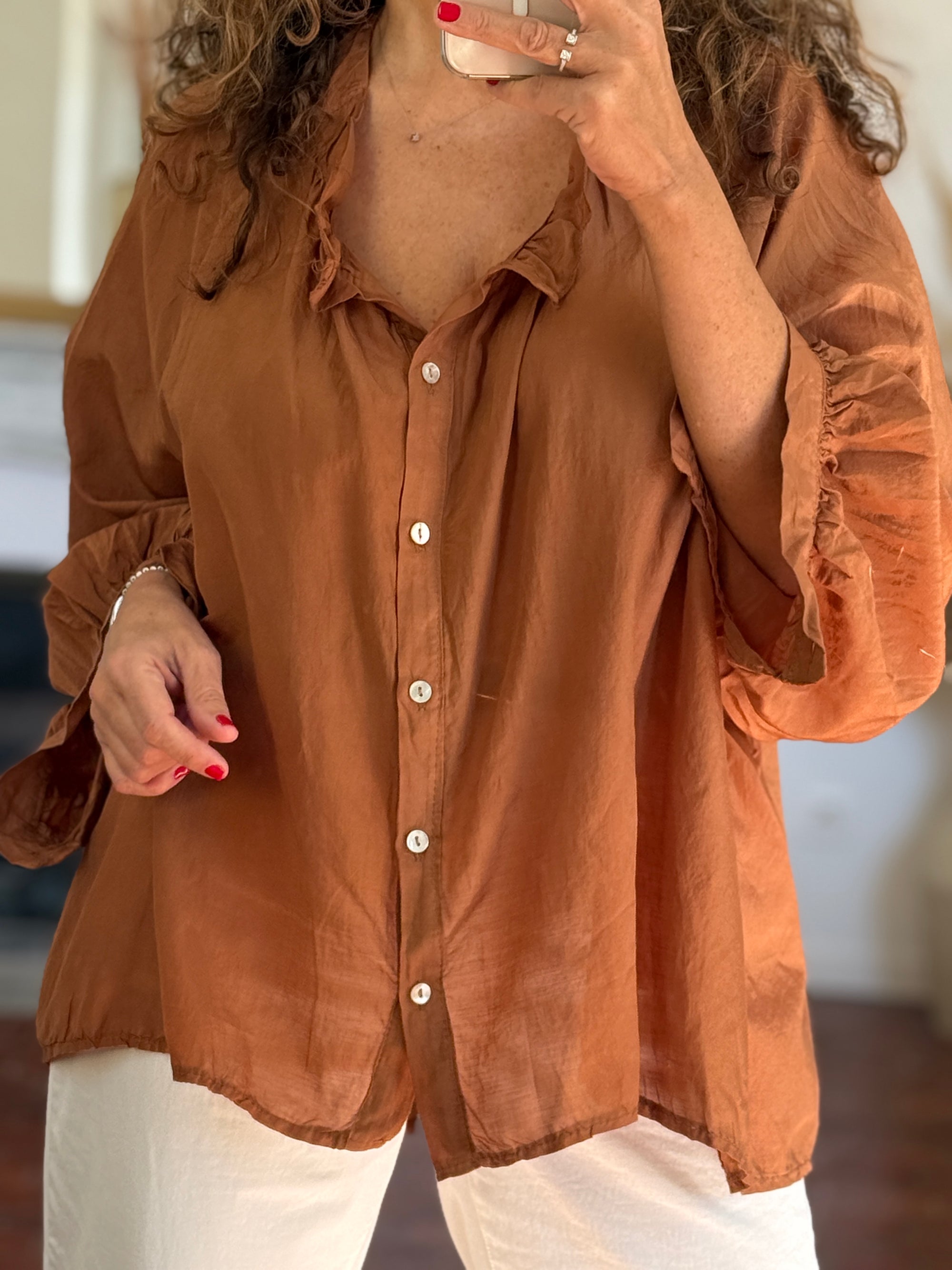 CHEMISE OVERSIZE SOIE ET COTON CAMEL