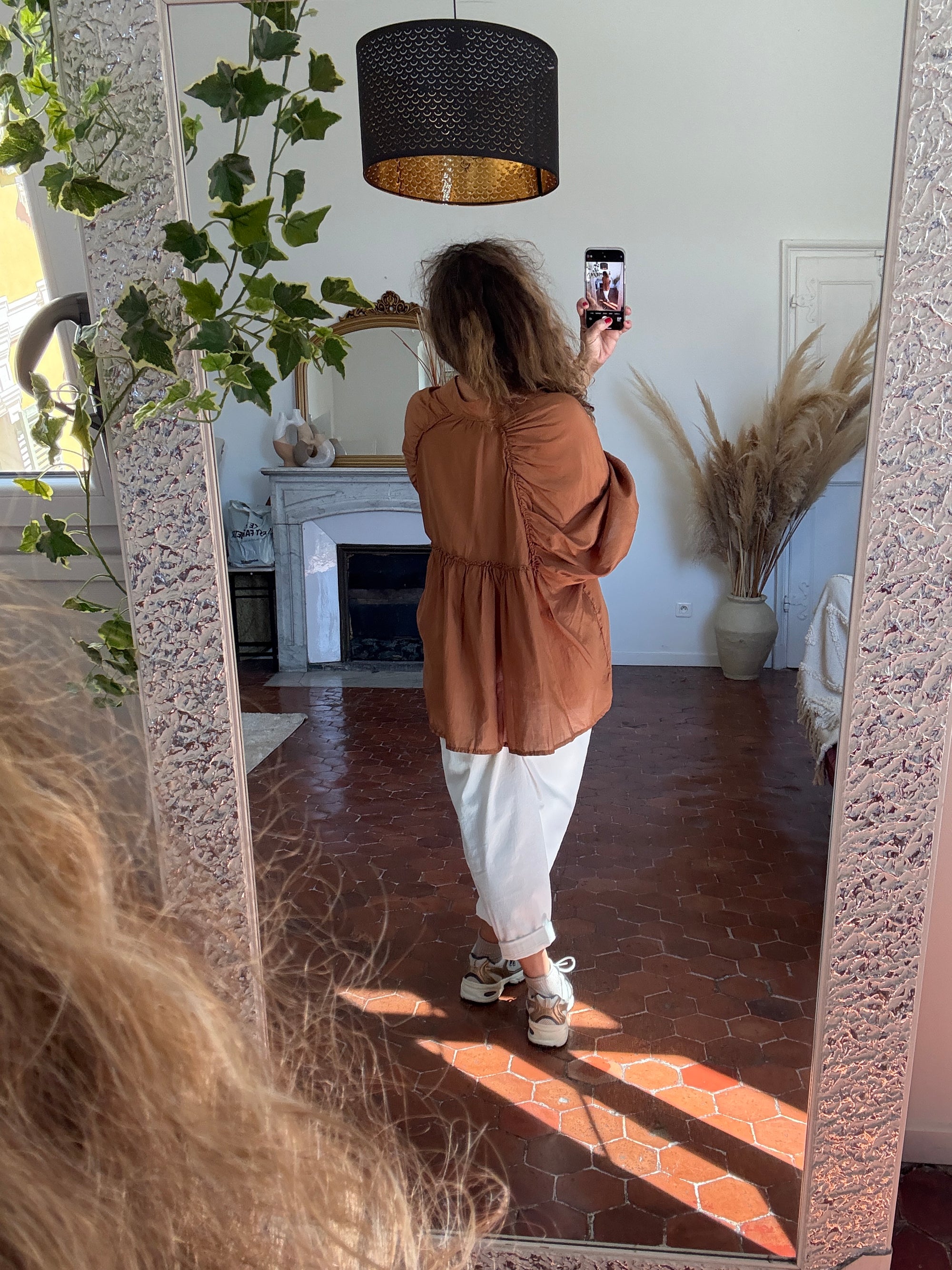 CHEMISE OVERSIZE SOIE ET COTON CAMEL