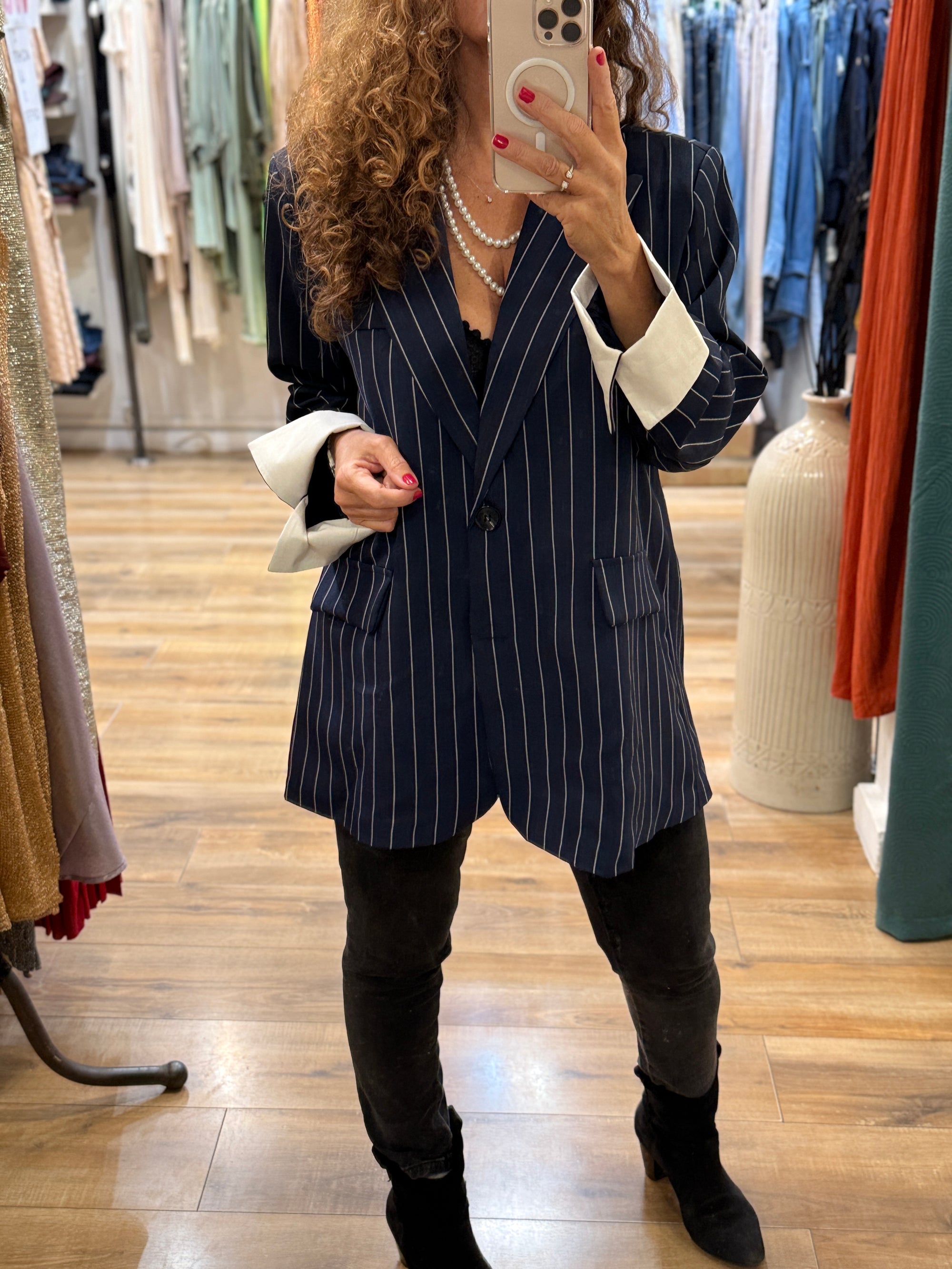 VESTE BLAZER BLEU MARINE A RAYURES
