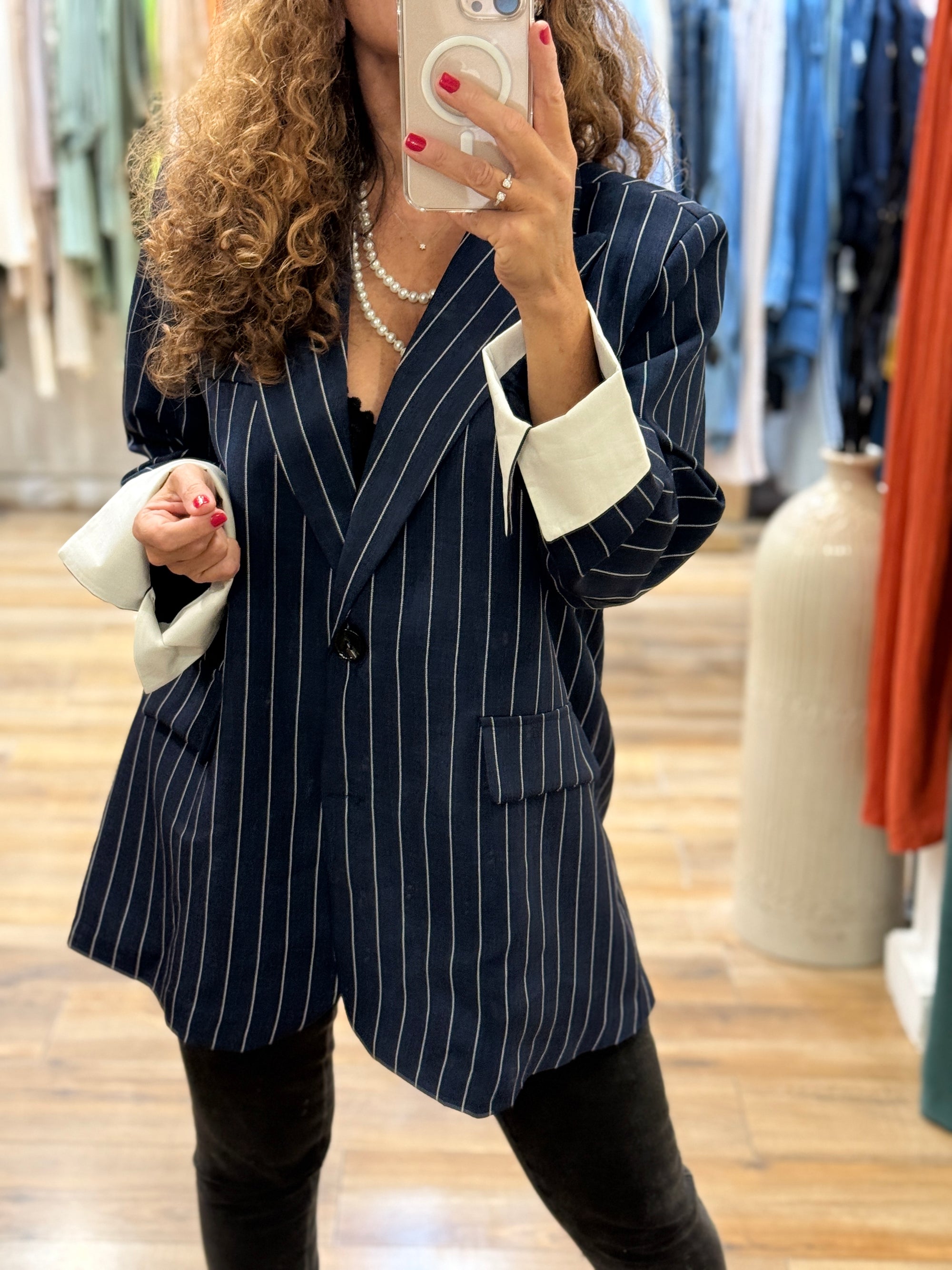 VESTE BLAZER BLEU MARINE A RAYURES