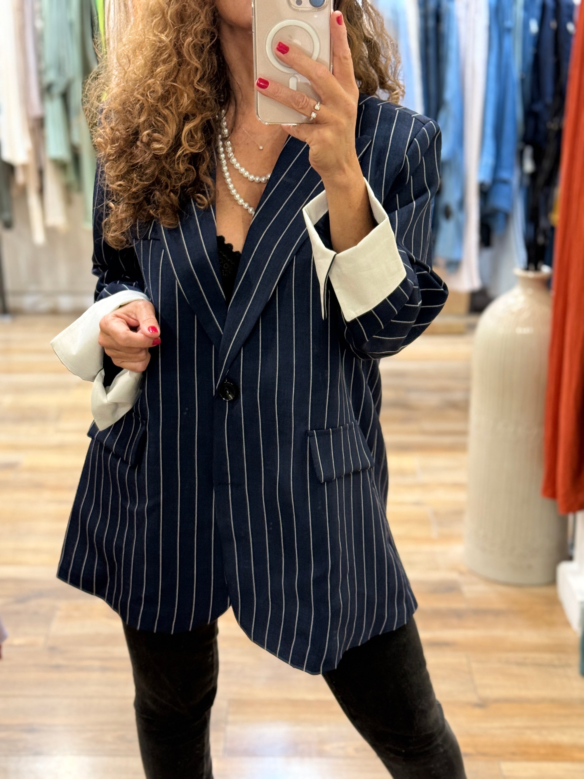 VESTE BLAZER BLEU MARINE A RAYURES
