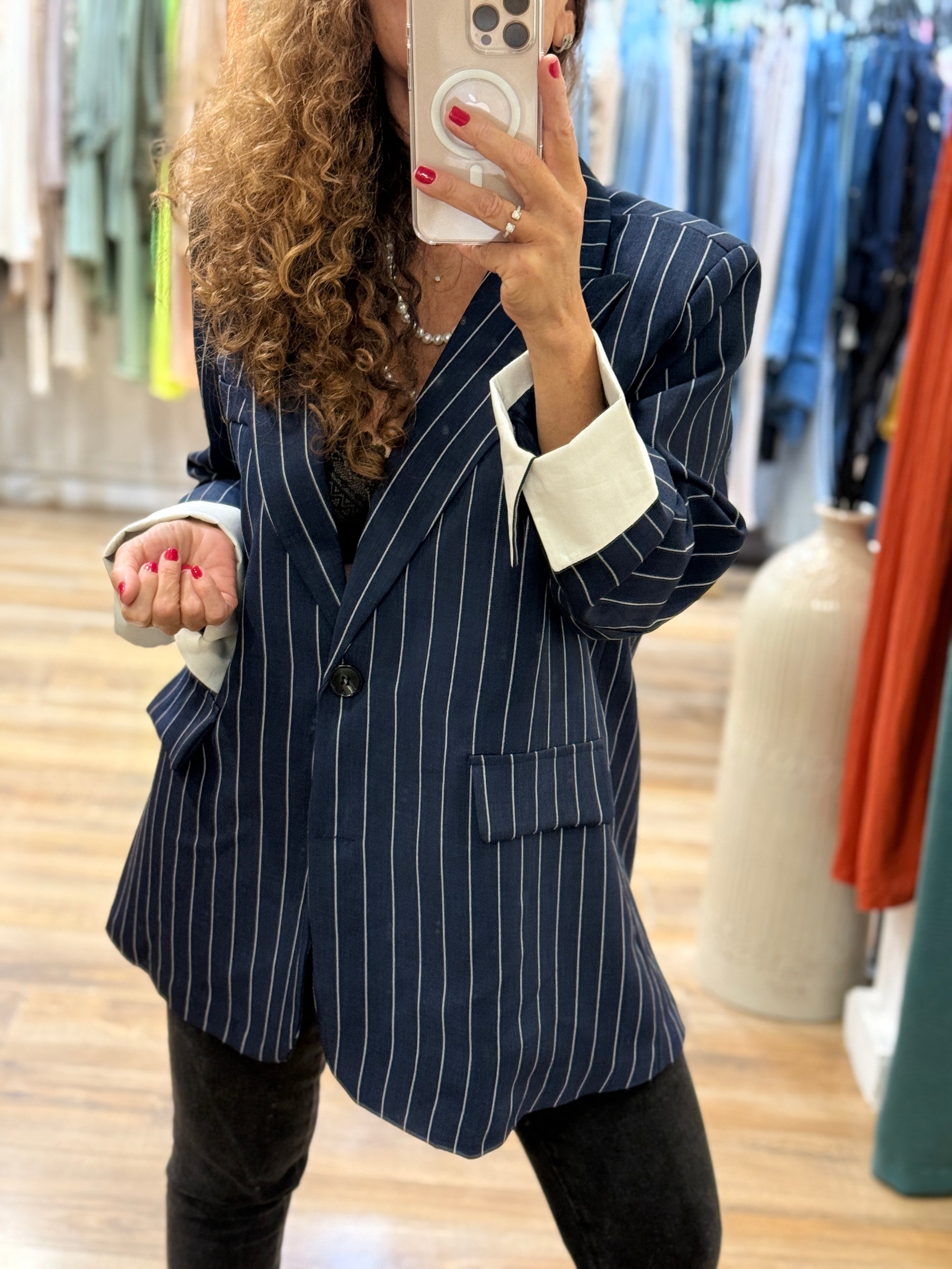 VESTE BLAZER BLEU MARINE A RAYURES