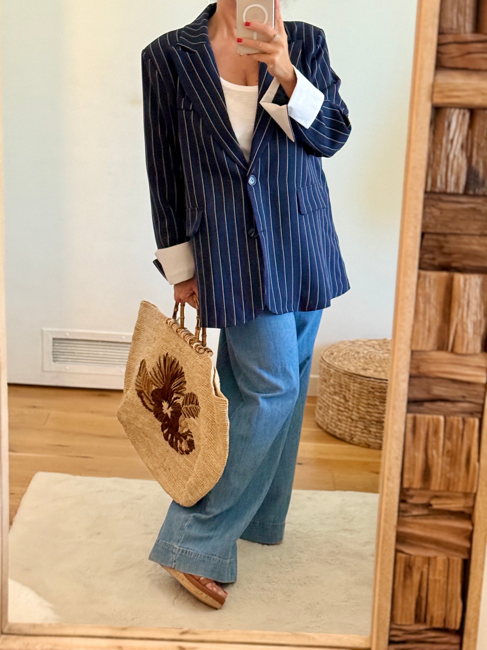 VESTE BLAZER BLEU MARINE A RAYURES