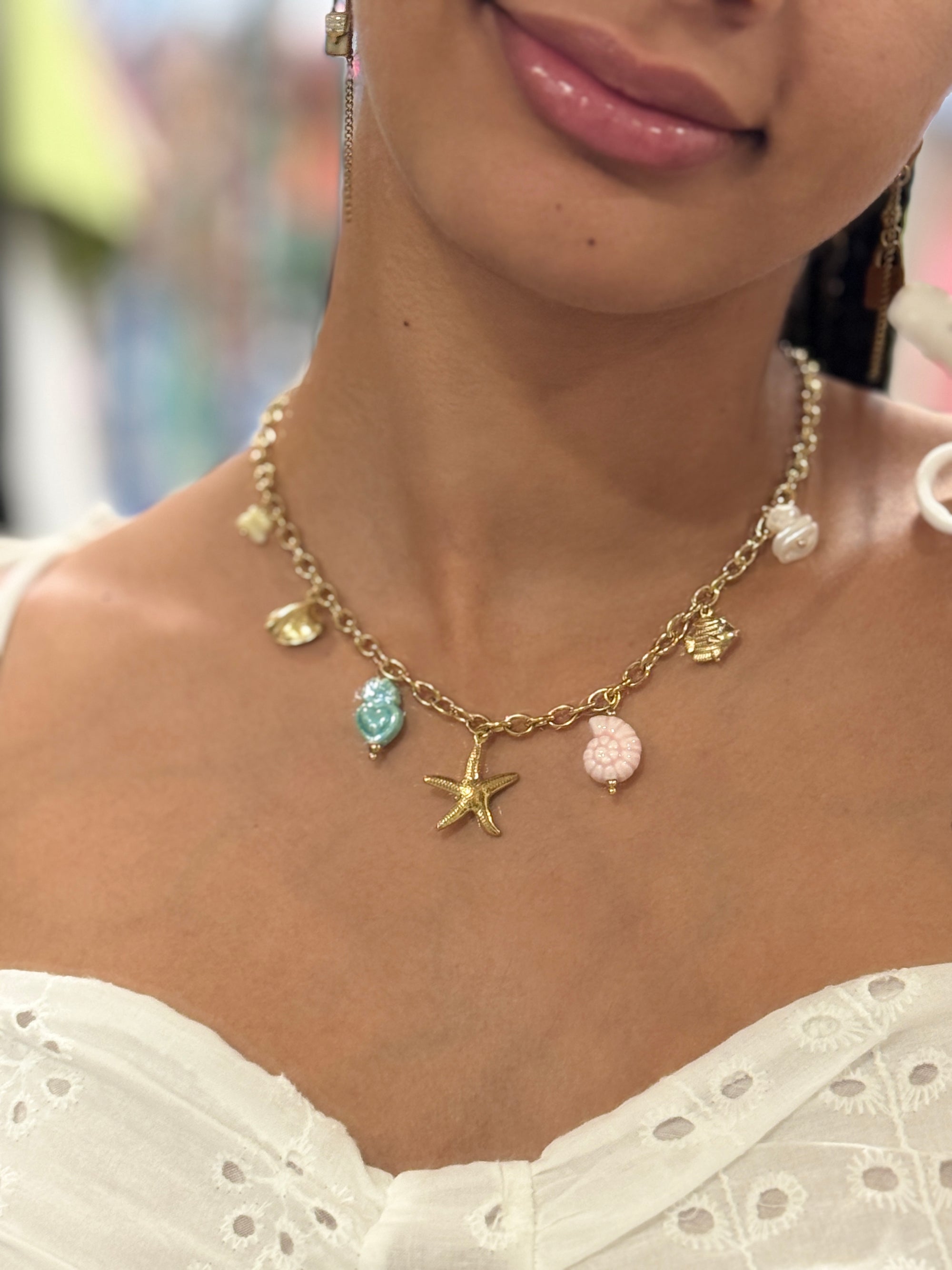 COLLIER DORÉ CHARMS MER ET COQUILLAGES