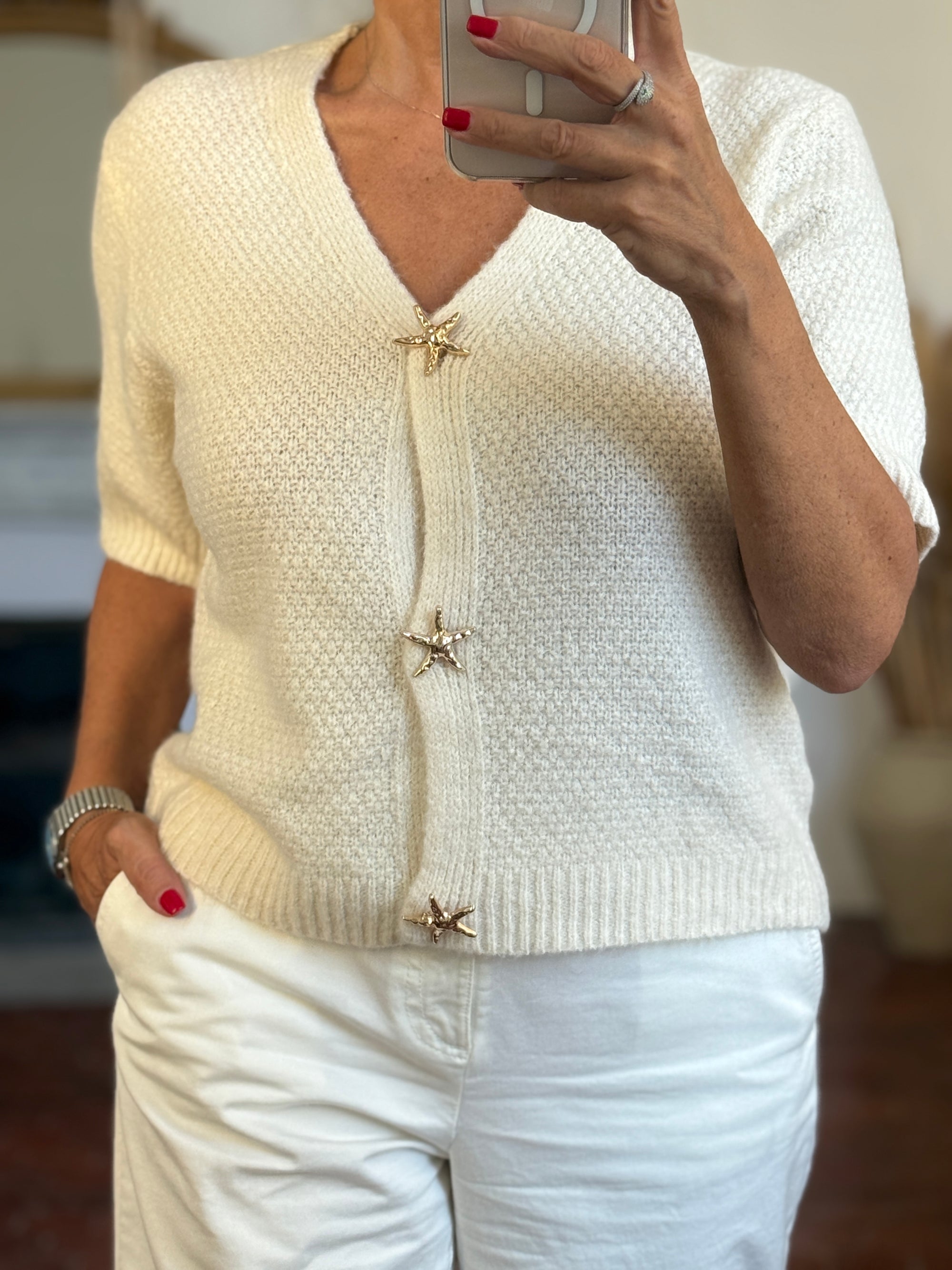 PULL/GILET ECRU ETOILES DE MER
