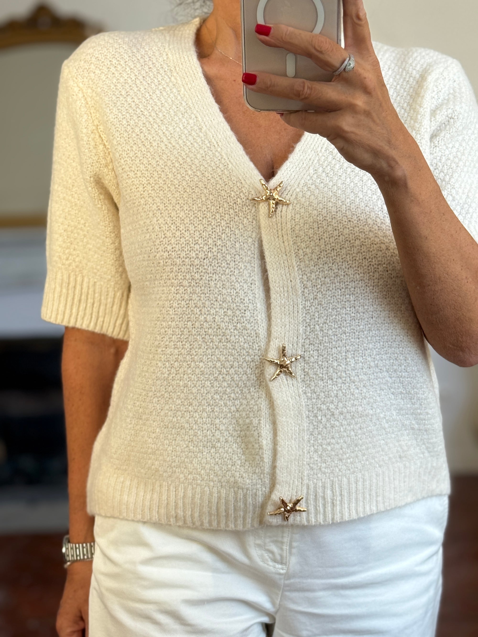 PULL/GILET ECRU ETOILES DE MER