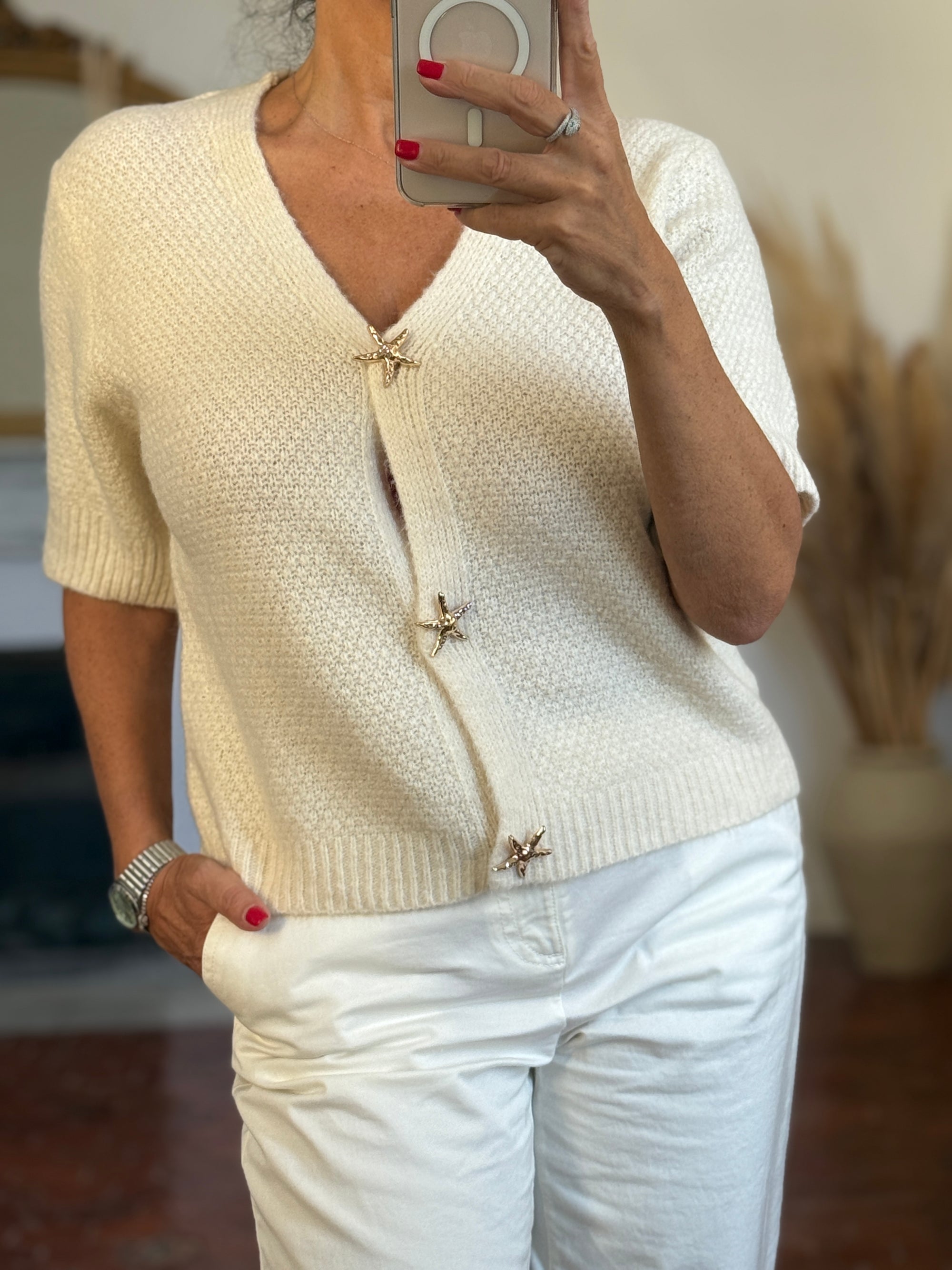 PULL/GILET ECRU ETOILES DE MER