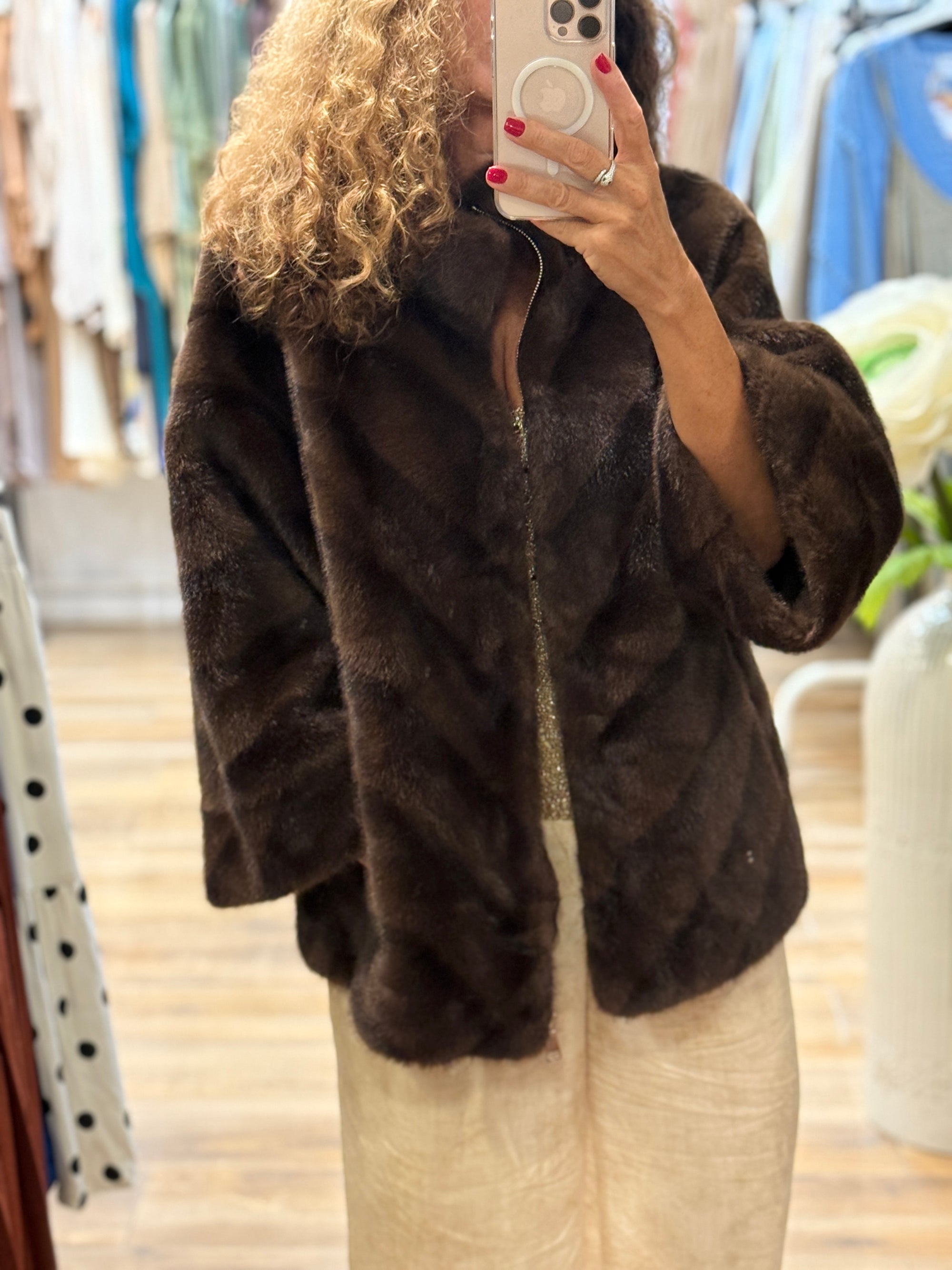 VESTE FAUSSE FOURRURE CHOCO