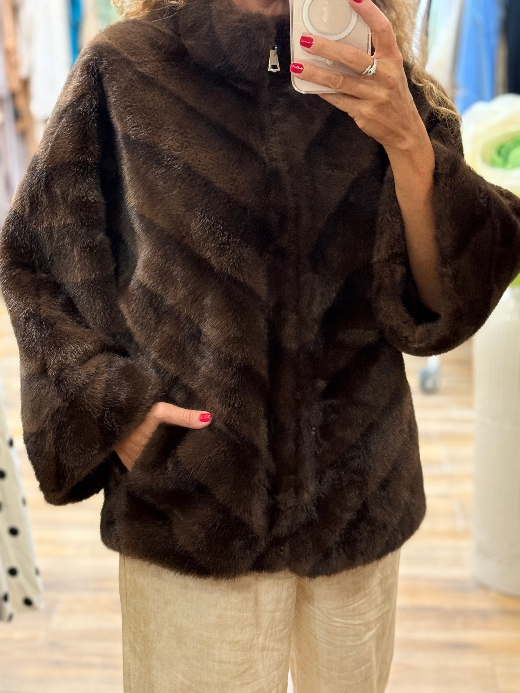 VESTE FAUSSE FOURRURE CHOCO