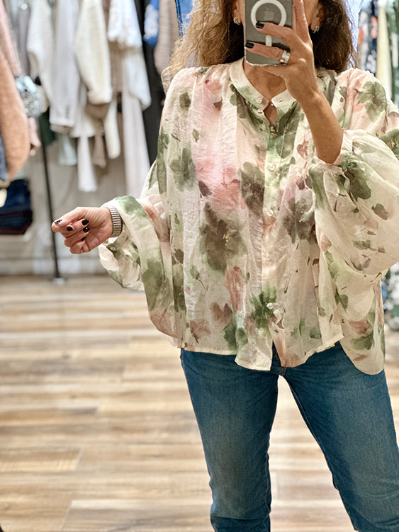 BLOUSE FLEURIE KAKI