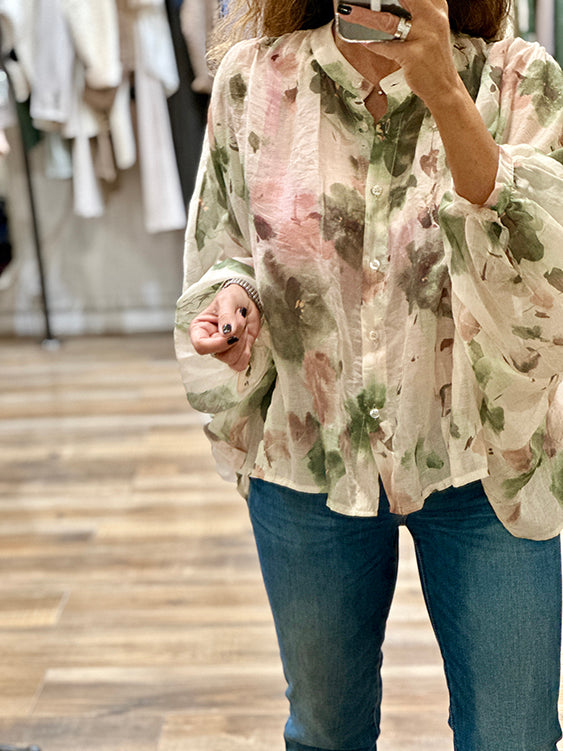 BLOUSE FLEURIE KAKI