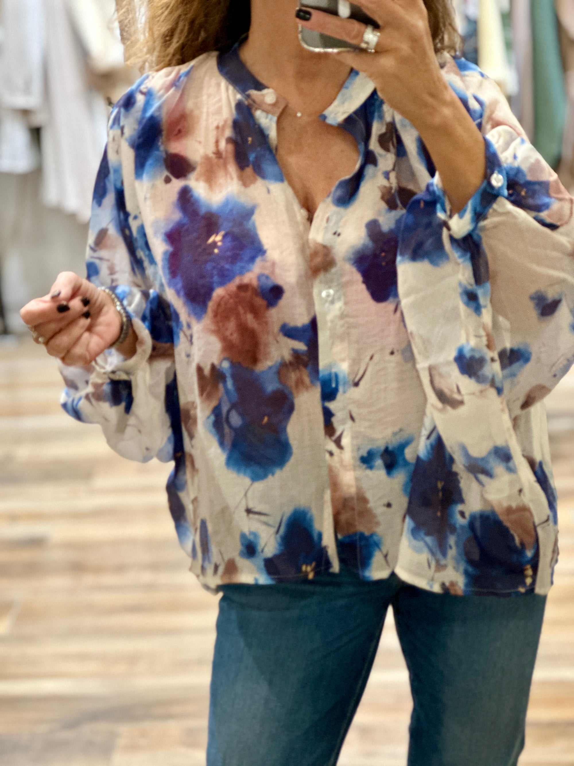 BLOUSE FLEURIE BLEUE