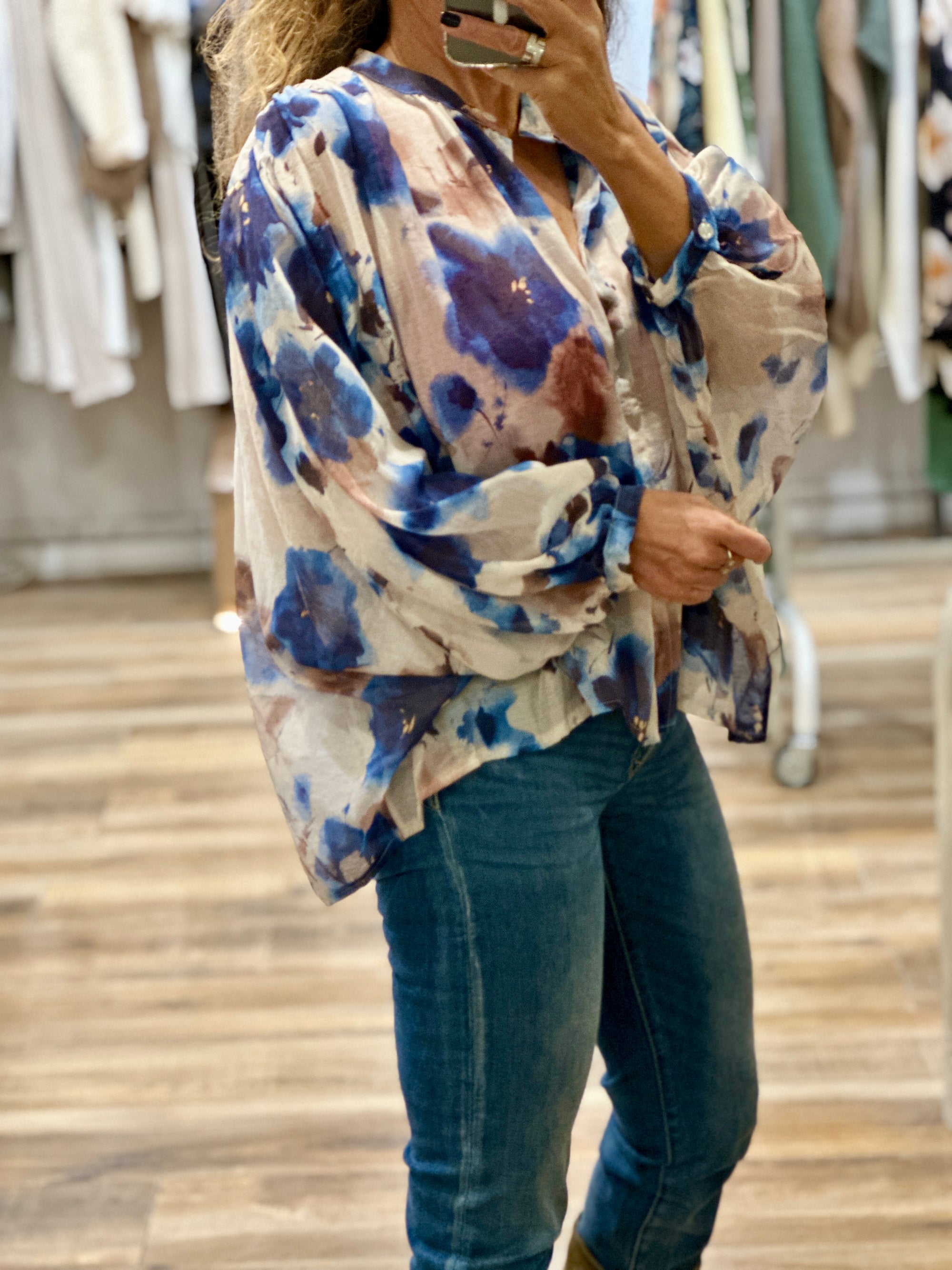 BLOUSE FLEURIE BLEUE
