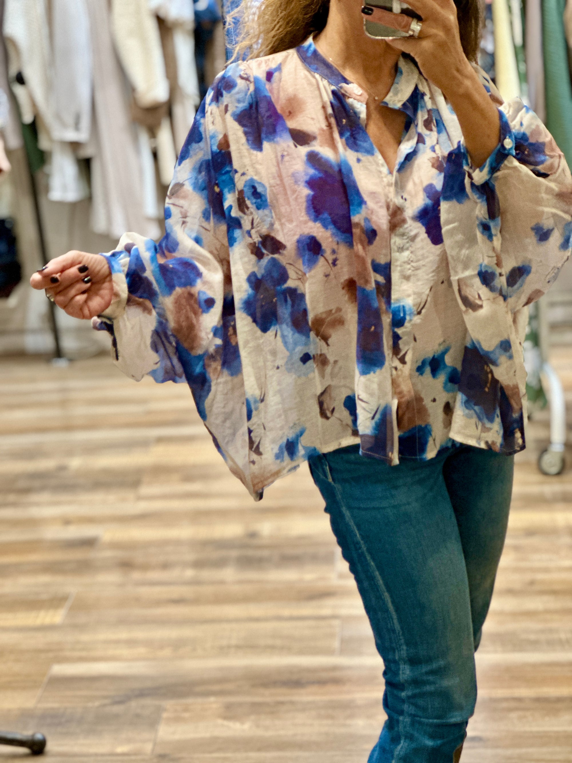 BLOUSE FLEURIE BLEUE