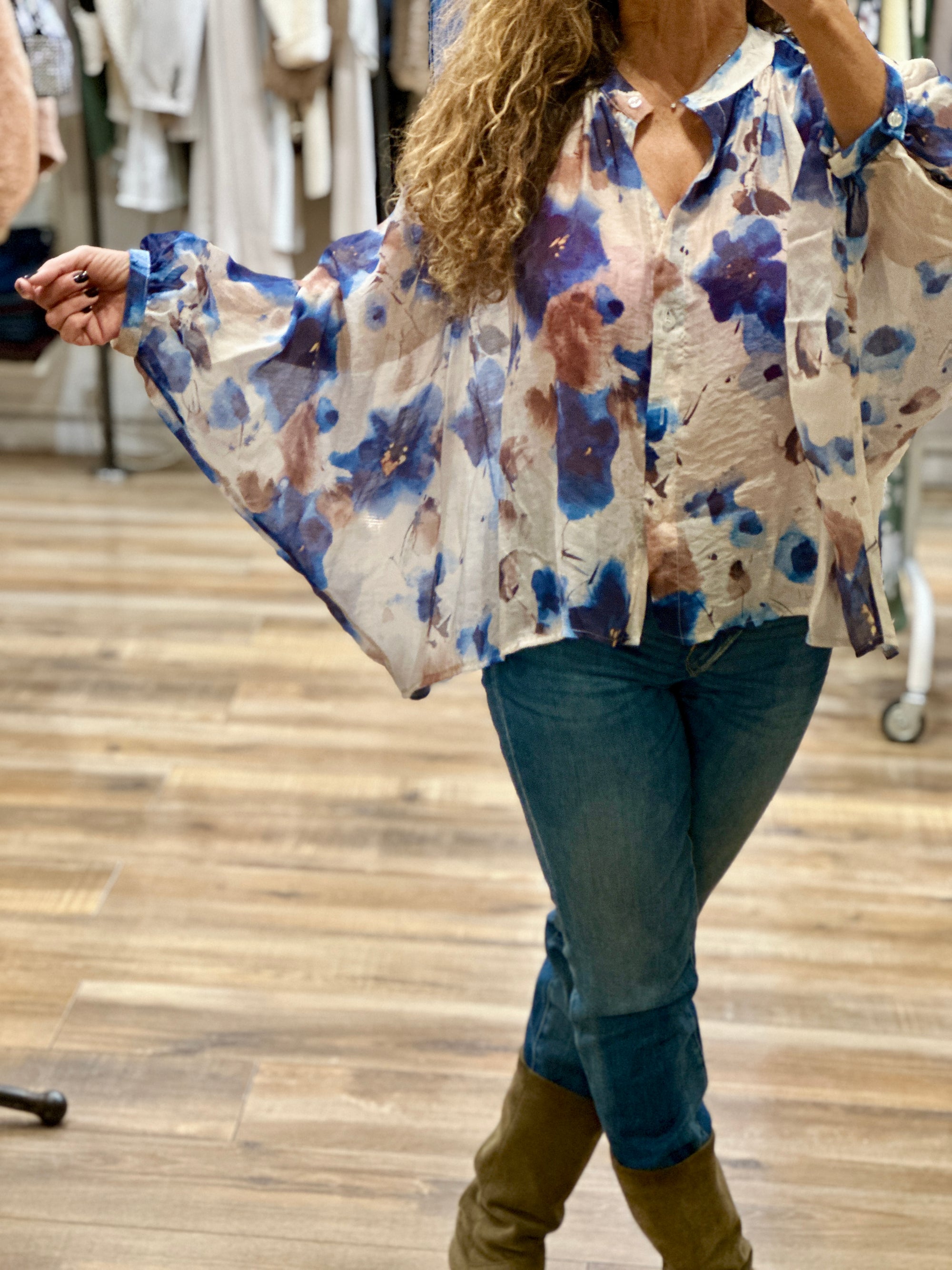 BLOUSE FLEURIE BLEUE