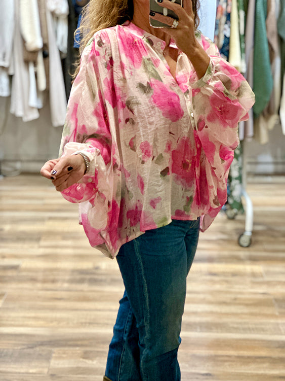 BLOUSE FLEURIE ROSE