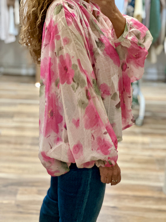 BLOUSE FLEURIE ROSE