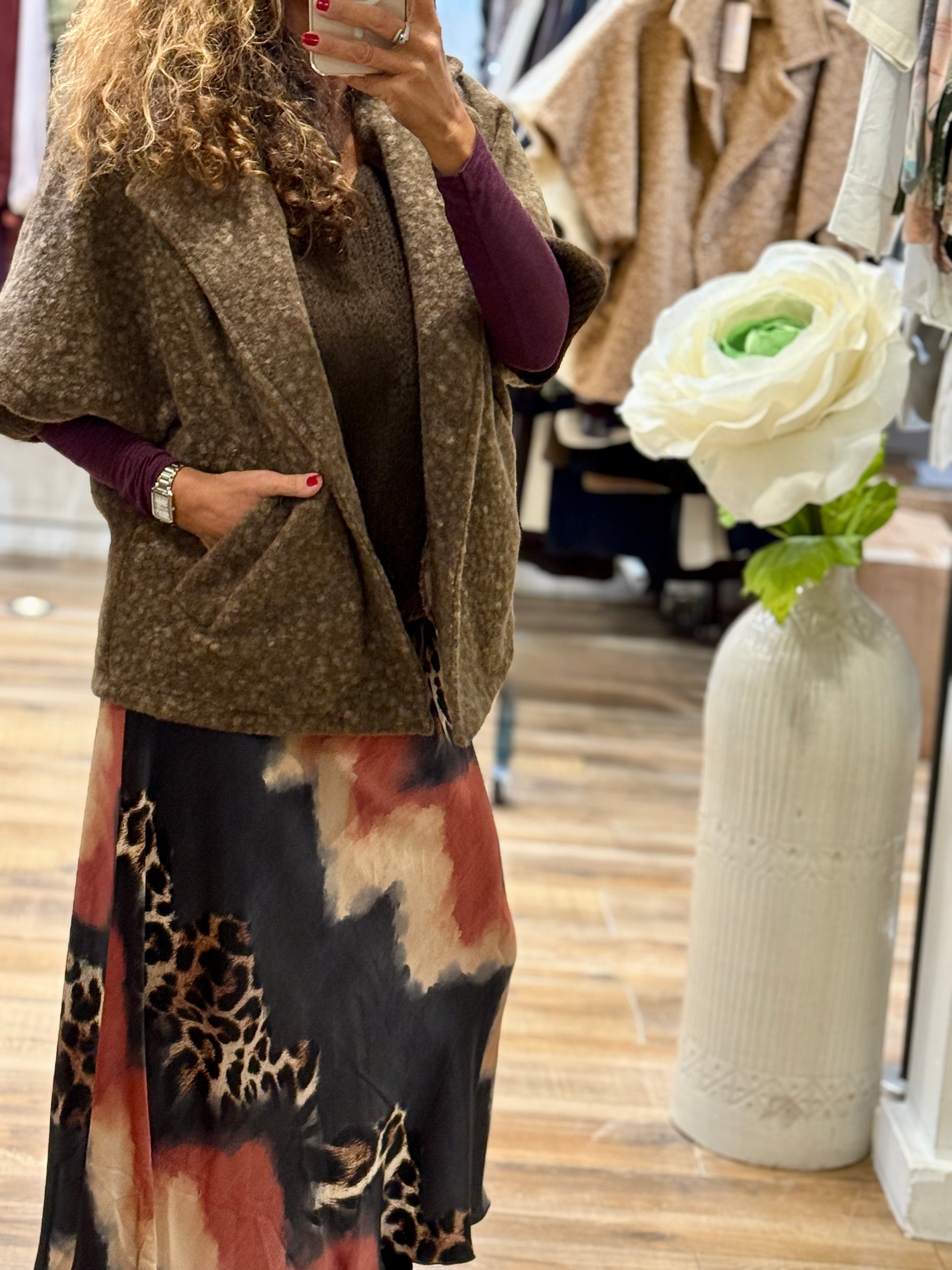 VESTE AMPLE FAÇON LAINE BOUCLEE MARRON