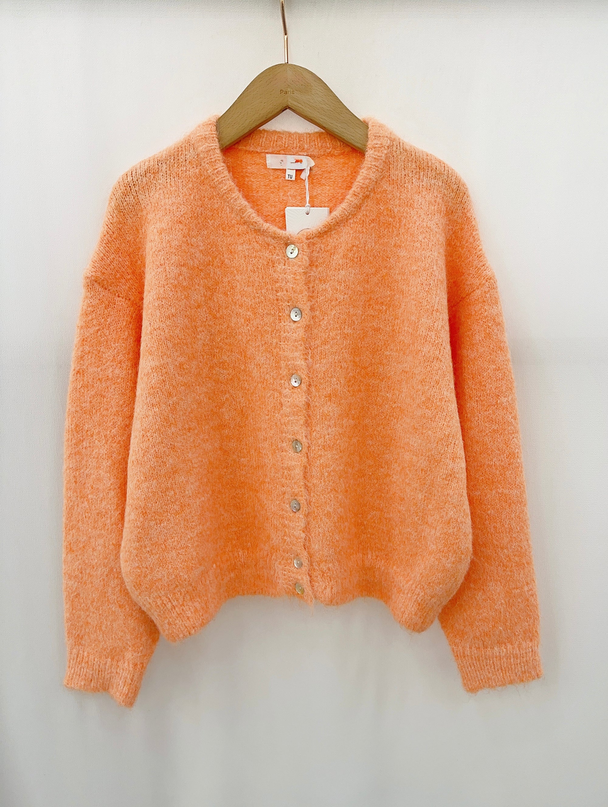 PULL/GILET DOUX BOUTONNÉ ORANGE LAINE