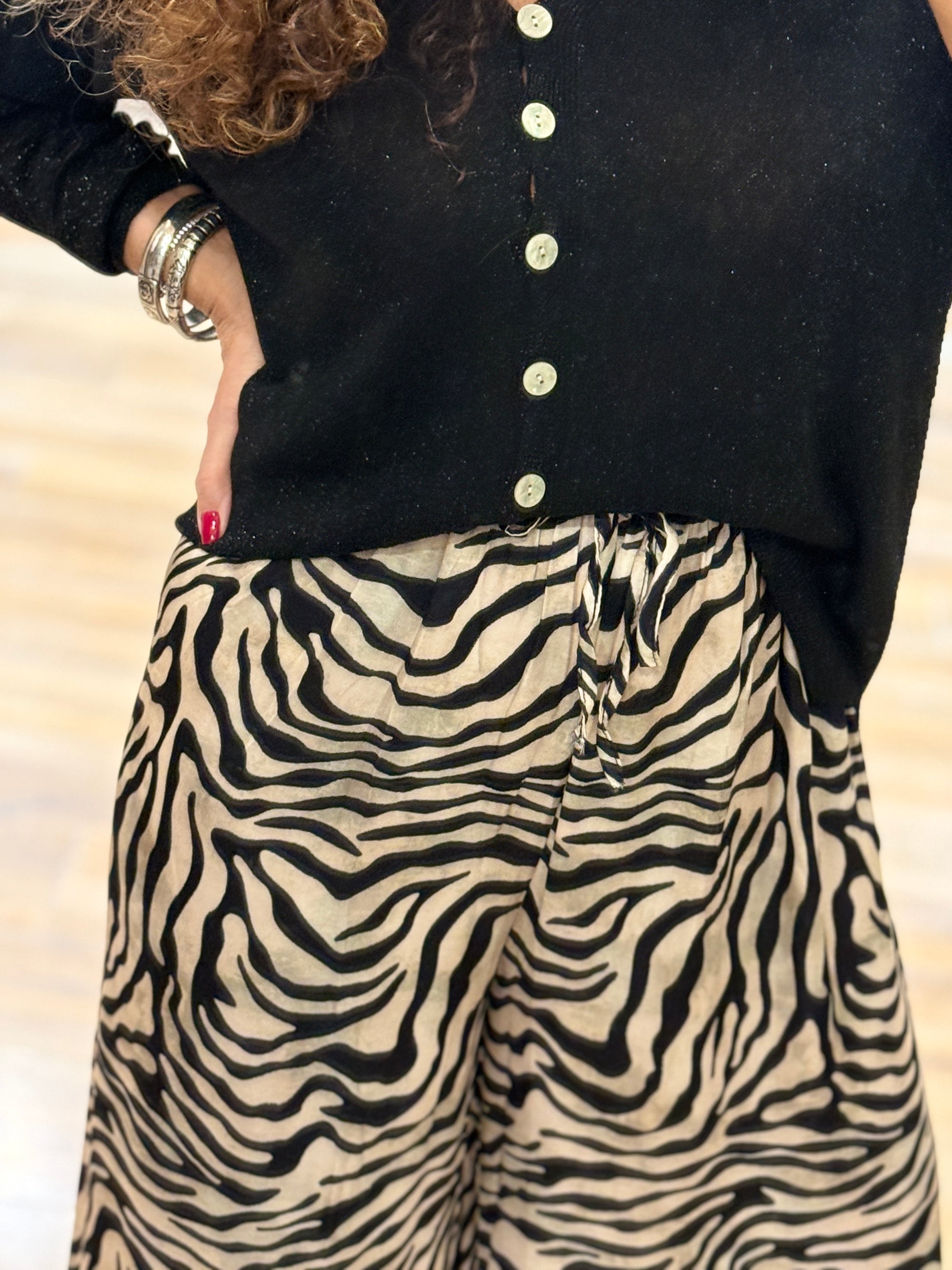 PANTALON IMPRIMÉ ZEBRE SOIE ET VISCOSE