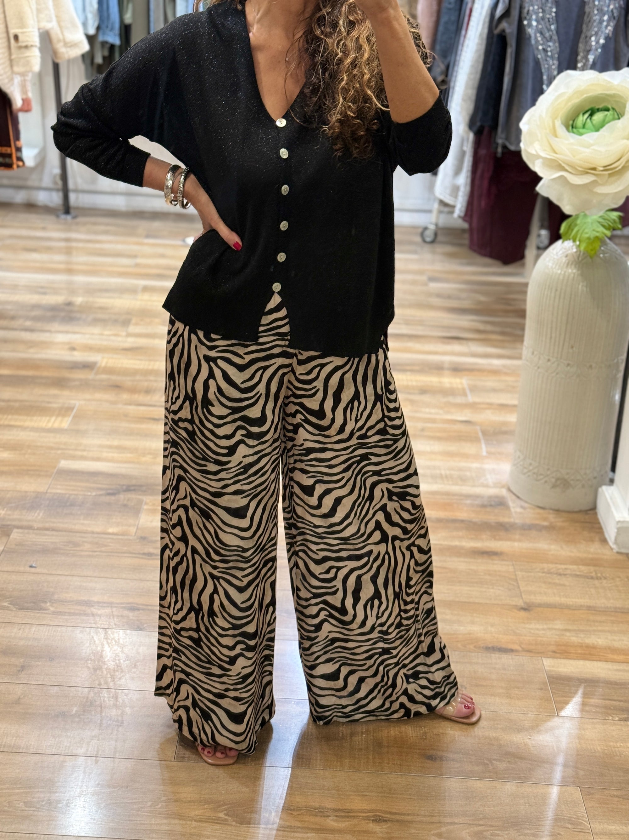 PANTALON IMPRIMÉ ZEBRE SOIE ET VISCOSE